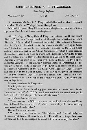 Fitzgerald A E Lt Col East Surrey Regiment Obit