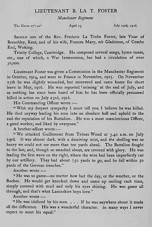 Foster B La T Lt Manchester Regiment Obit