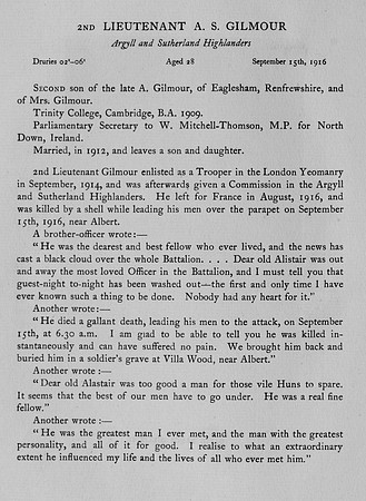 Gilmour A S 2nd Lt Argyll And Sutherland Highlanders Obit