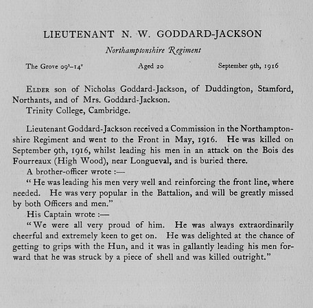 Goddard-Jackson N W Lt Northamptonshire Regiment Obit