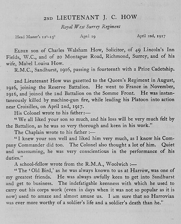 How J C 2nd Lt Royal West Surrey Regiment Obit