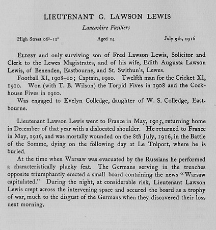 Lawson-Lewis G Lt Lancashire Fusiliers Obit