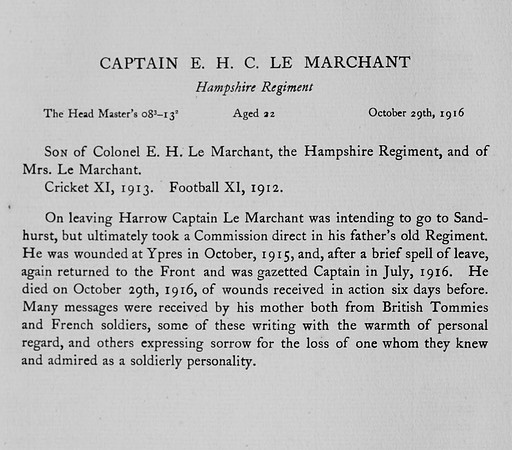 Le Marchant E H C Captain Hampshire Regiment Obit
