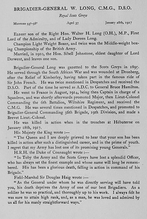 Long W Brig Gen CMG DSO Royal Scots Greys Obit