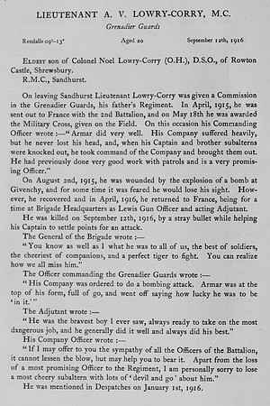 Lowry-Corry A V Lt DSO Grenadier Guards Obit