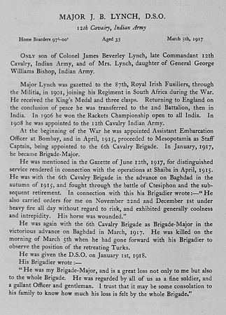 Lynch J B Major Indian Army Obit