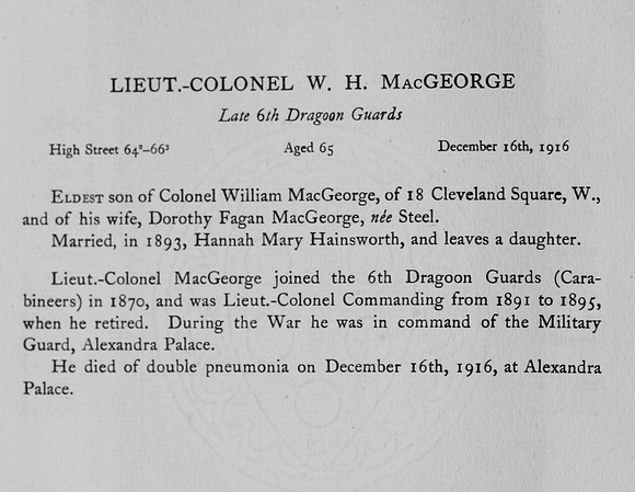 MacGeorge W H Lt Col 6th Dragoon Guards Obit