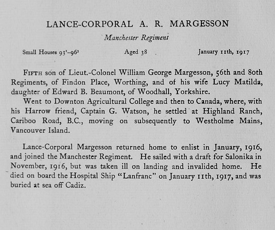 Margesson A R LCpl Manchester Regiment Obit