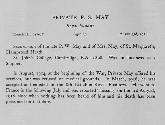 May F S Pte Royal Fusiliers Obit