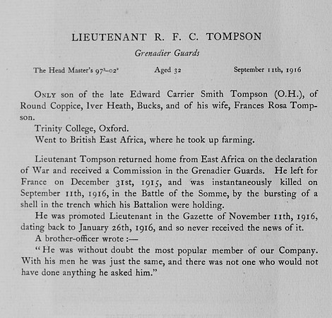 Tompson R F C Lt Grenadier Guards Obit