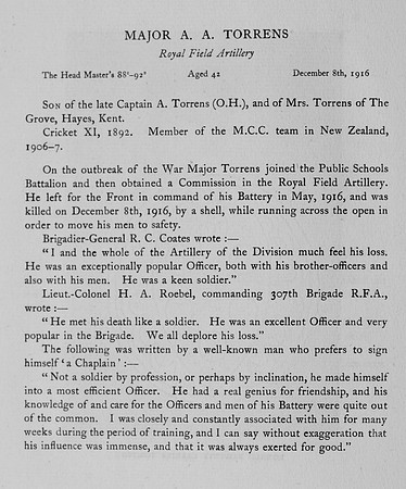 Torrens A A Major Royal Field Artillery Obit