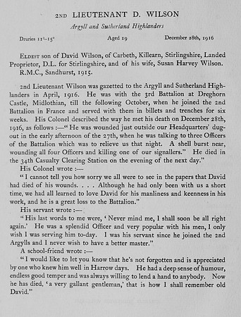 Wilson D 2nd Lt Argyll And Sutherland Highlanders Obit