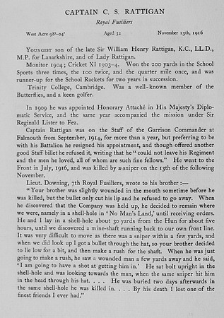 Rattigan C S Captain Royal Fusiliers Obit