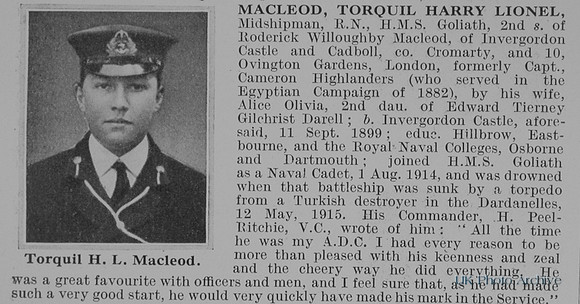 MacLeod T H L Midshipman HMS Goliath Royal Navy Obit
