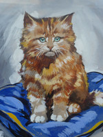 Original Vintage Watercolour Of A Ginger Cat Signed Edward Cole 1923