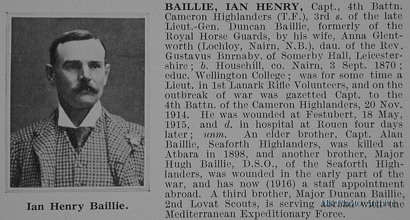 Baillie I H Captain 4th Cameron Highlanders Obit