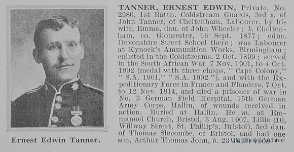 Tanner E E Pte 2980 1st Coldstream Guards Obit