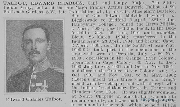 Talbot E C Captain Indian Army Obit Part 1