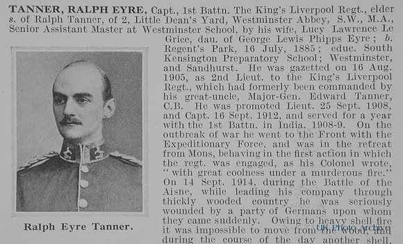 Tanner R E Captain 1st Kings Liverpool Regiment Obit