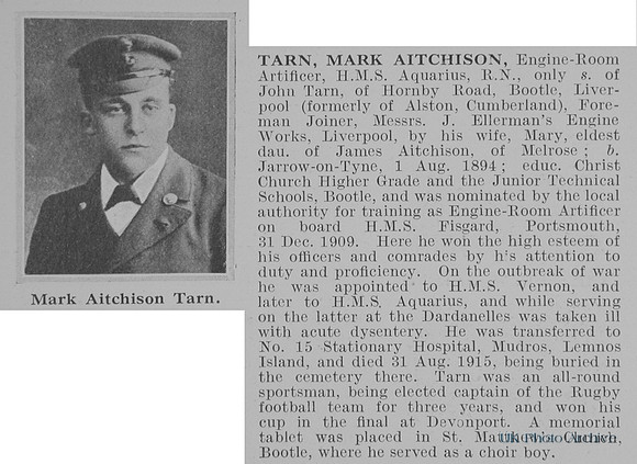 Tarn M A Engine Room Articifer HMS Aquarius Royal Navy Obit