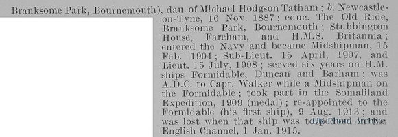 Tatham T H H S Lt HMS Formidable Royal Navy Obit Part 2