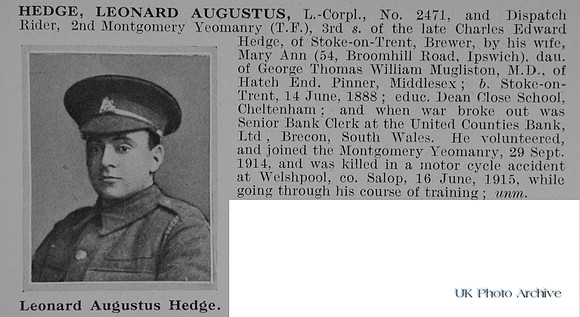 Hedge L A LCpl 2471 Montgomery Yeomanry Obit