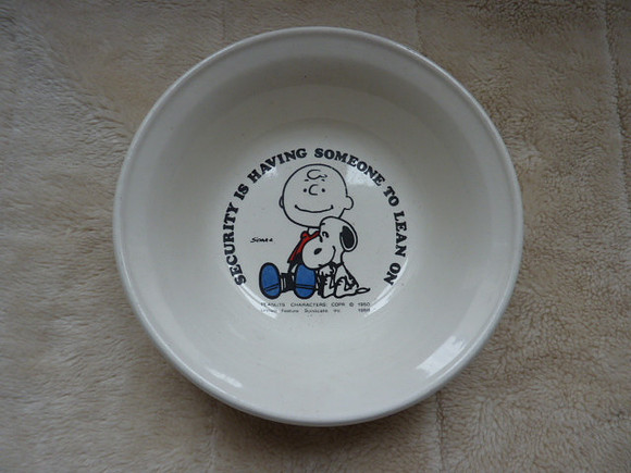 Vintage Snoopy And Charlie Brown Bowl Security Is Having Someone To Lean On