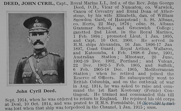 Deed J C Captain Royal Marine Light Infantry Obit