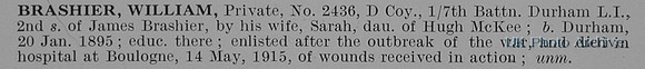 Brashier W Pte 2436 7th Durham Light Infantry Obit