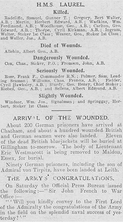 Casualty List The Graphic 31st Aug 1914 Heligoland Part 2