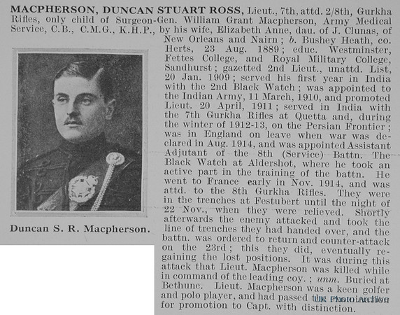 MacPherson D S R Lt Indian Army Obit