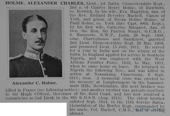 Holme A C Lt 1st Gloucestershire Regiment Obit