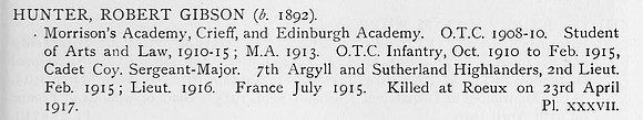 Hunter R G Lt 7th Argyll And Sutherland Highlanders Obit