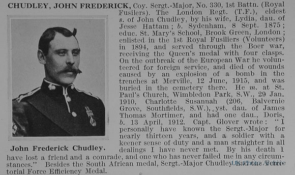 Chudley J F Coy Sergt Major 330 1st London Regiment Obit