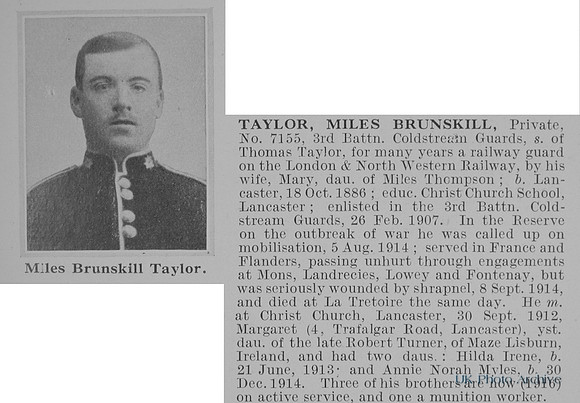 Taylor M B Pte 7155 3rd Coldstream Guards Obit