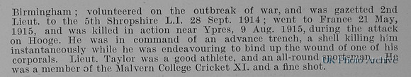Taylor R F 2nd Lt 5th Kings Shropshire Light Infantry Obit Part 2