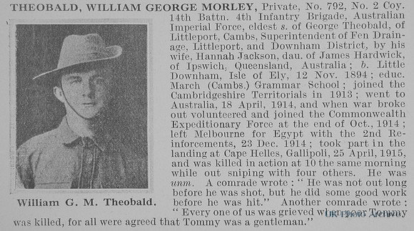 Theobald W G M Pte 792 14th Australian Imperial Force Obit