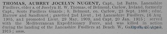 Thomas A J N Captain 1st Lancashire Fusiliers