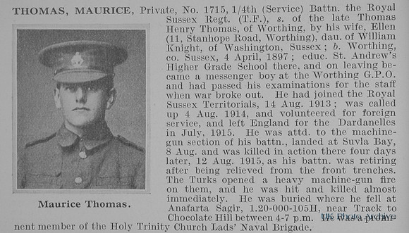 Thomas M Pte 1715 4th Royal Sussex Regiment Obit