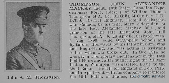 Thompson J A M Lt 10th Canadian Expeditonary Force Obit Part 1