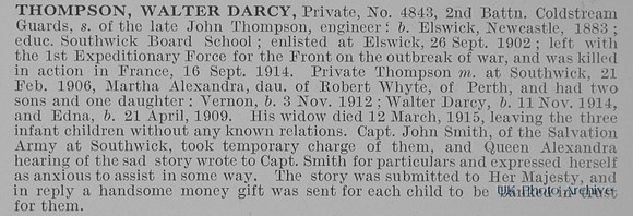 Thompson W D Pte 4843 2nd Coldstream Guards