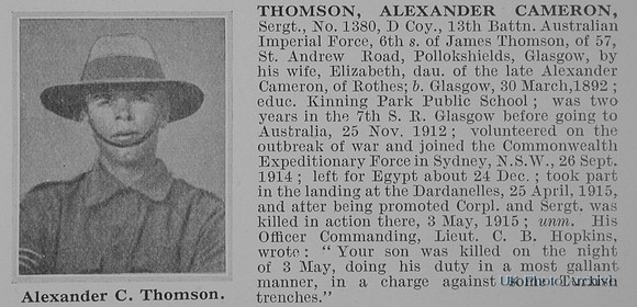 Thomson A C Sergt 1380 13th Australian Imperial Force Obit