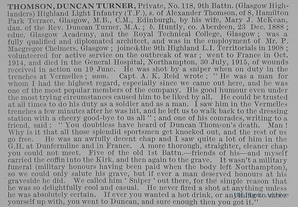 Thomson D T Pte 118 9th Highland Light Infantry
