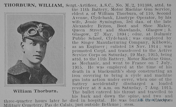Thorburn W Sergt 101388 Army Service Corps Attd Motor Machine Gun Service Obit