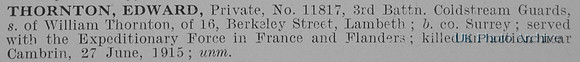 Thornton E Pte 11817 3rd Coldstream Guards