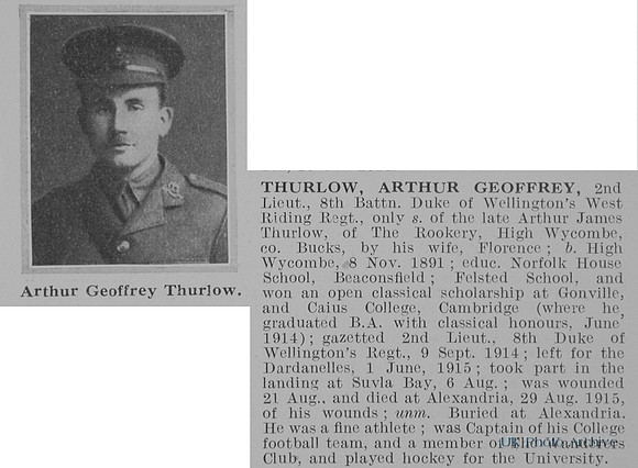 Thurlow A G 2nd Lt 8th West Riding Regiment Obit