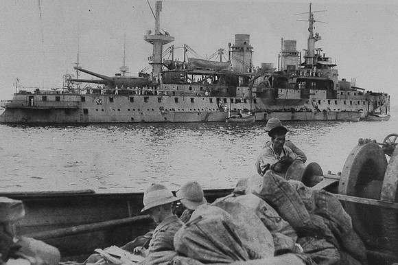 British Transport Passing A French Battleship In The Dardanelles