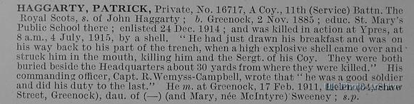 Haggarty P Pte 16717 11th Royal Scots Obit