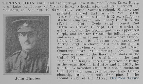 Tippins J Cpl 3105 2nd Essex Regiment Obit Part 1