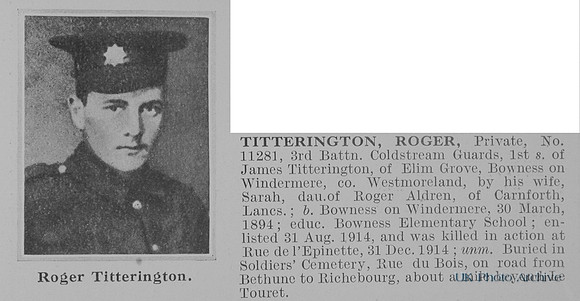 Titterington R Pte 11281 3rd Coldstream Guards Obit